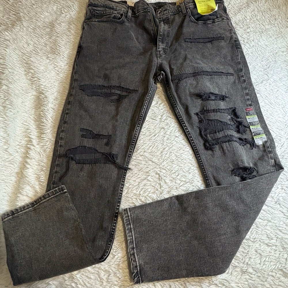 LEVIS 512 Performance Slim Taper Stretch Black Wash Destroyed
Jeans Sz 38/34
